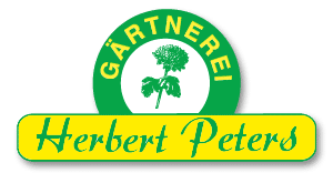Logo für die Herbert Peters Gärtnerei, mit einer grünen Blume und grünem Text auf gelbem Hintergrund. - Bestattungsunternehmen in Winsen, Harburg und in der Elbmarsch.